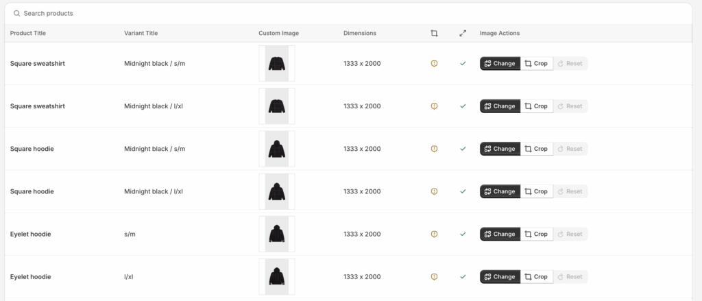 CustomPix image selection screen: choosing a specific product image for Meta catalog ads in Shopify